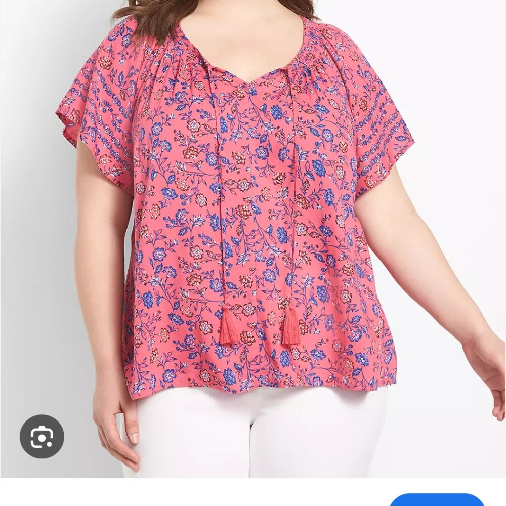 Lane Bryant Pink Flowered Blouse 10-12, New with Tags